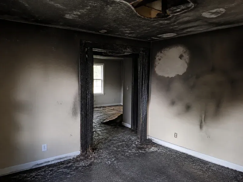 Interior fire and smoke damage inside a residential property